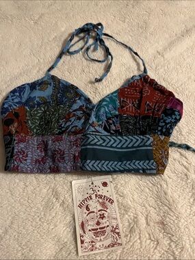 Patchwork Halter Crop Top - Multicolor
